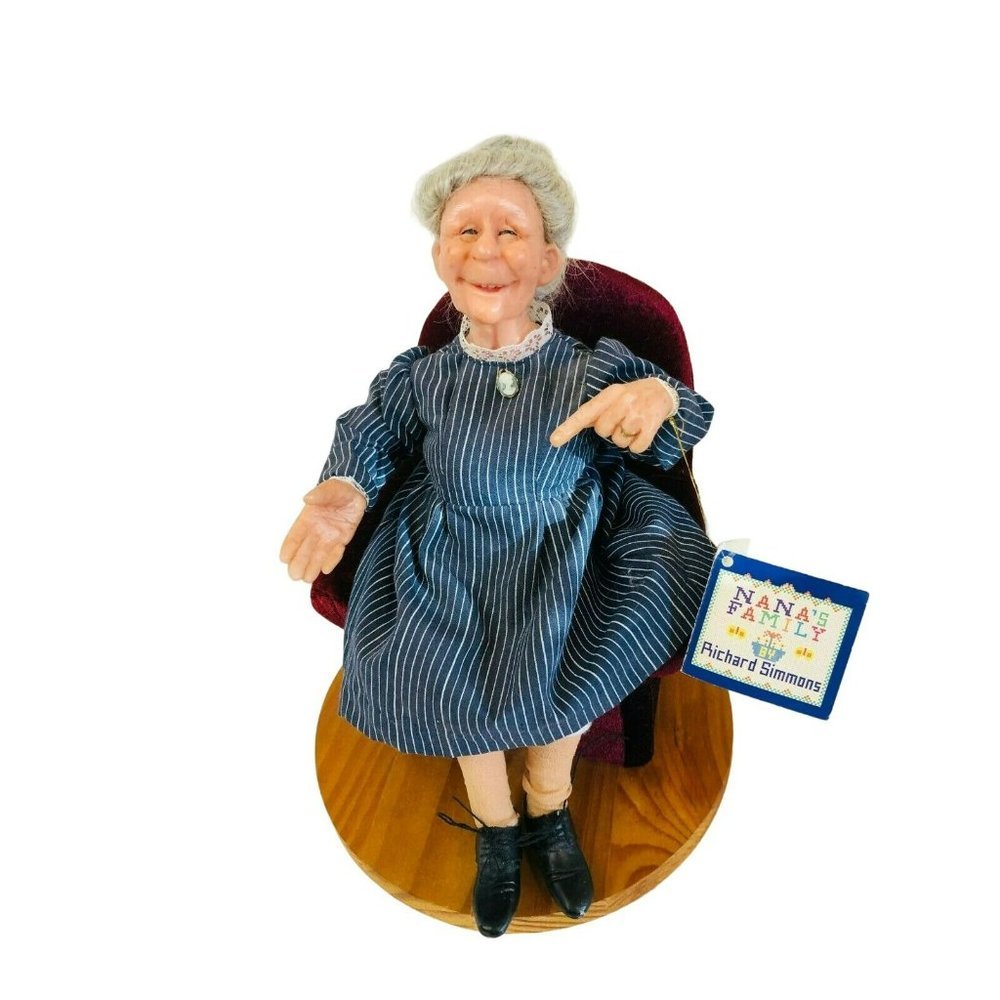Richard Simmons Nanas Family Grandmother Doll Blue Pinstripe Dress Chair